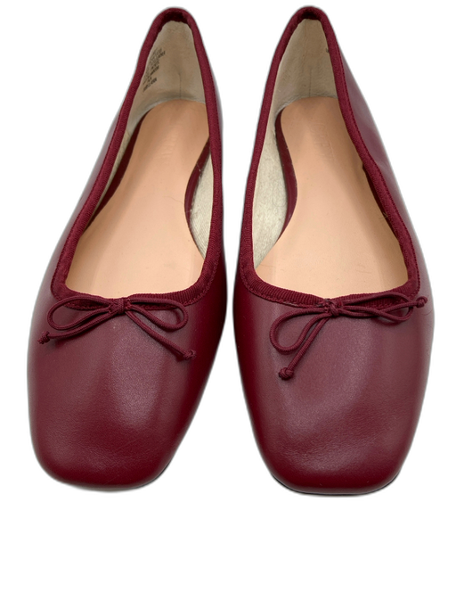 J. Crew Shoe Size 8.5 Burgundy Leather Square Toe Ribbon Trim Bow Flats Burgundy / 8.5