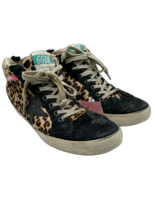 Golden Goose Shoe Size 38 Black, Tan & Pink Suede Animal Print Star Sneakers Black, Tan & Pink / 38
