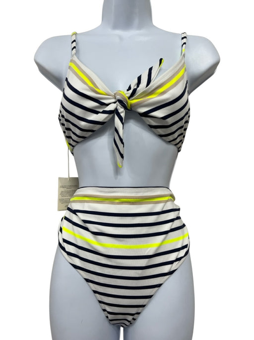 LemLem Size L White, Navy & Yellow Nylon Triangle Top Tie Front Bikini Swimsuit White, Navy & Yellow / L