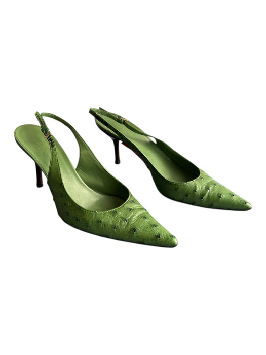 Gucci Shoe Size 7B Green Ostrich Pointed Toe Slingback silver hardware Shoes Green / 7B