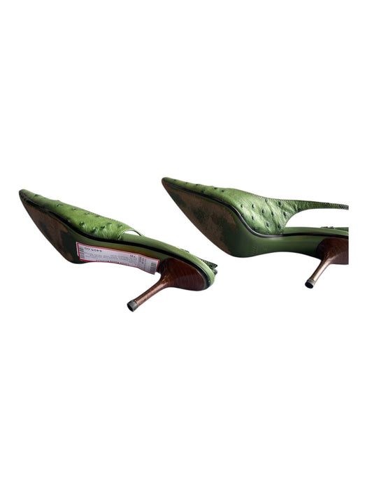 Gucci Shoe Size 7B Green Ostrich Pointed Toe Slingback silver hardware Shoes Green / 7B