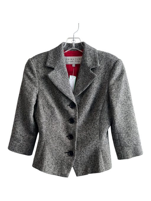 Trina Turk Size 4 Black & White No Fabric Tag Shoulder Pads Button Front Jacket Black & White / 4