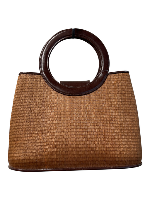Desenyo Buntal Brown & Tan Straw Circle Handle Clasp Closure Bag Brown & Tan / S