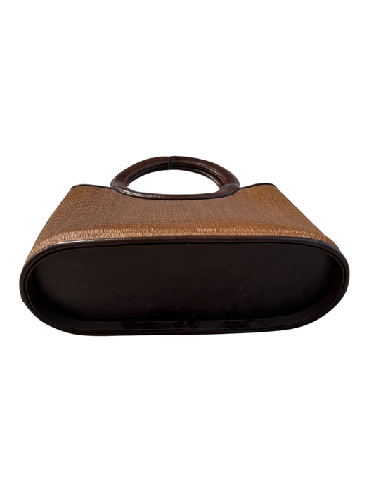 Desenyo Buntal Brown & Tan Straw Circle Handle Clasp Closure Bag Brown & Tan / S