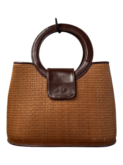 Desenyo Buntal Brown & Tan Straw Circle Handle Clasp Closure Bag Brown & Tan / S