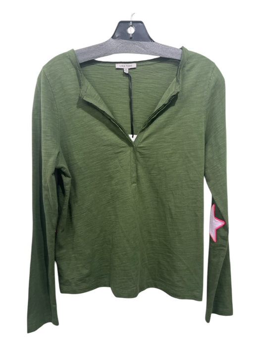 Lisa Todd Size XS Green Cotton V Neck Raw Edge Long Sleeve Star Top Green / XS