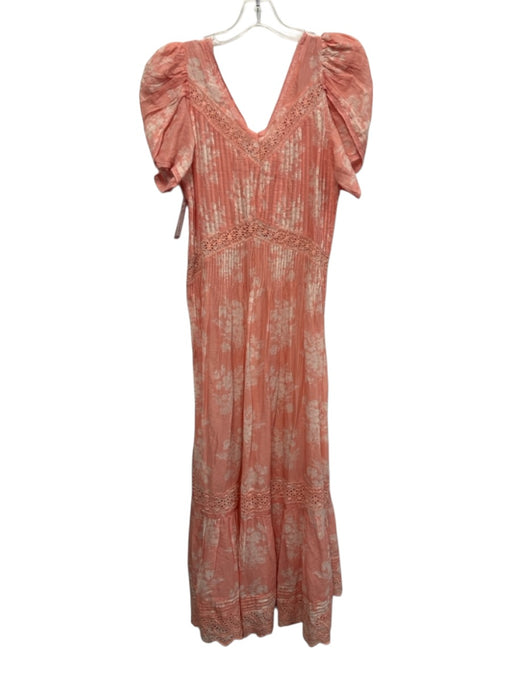 Loveshackfancy Size 12 Peach Pink & white Cotton Pintuck Flowers Maxi Dress Peach Pink & white / 12
