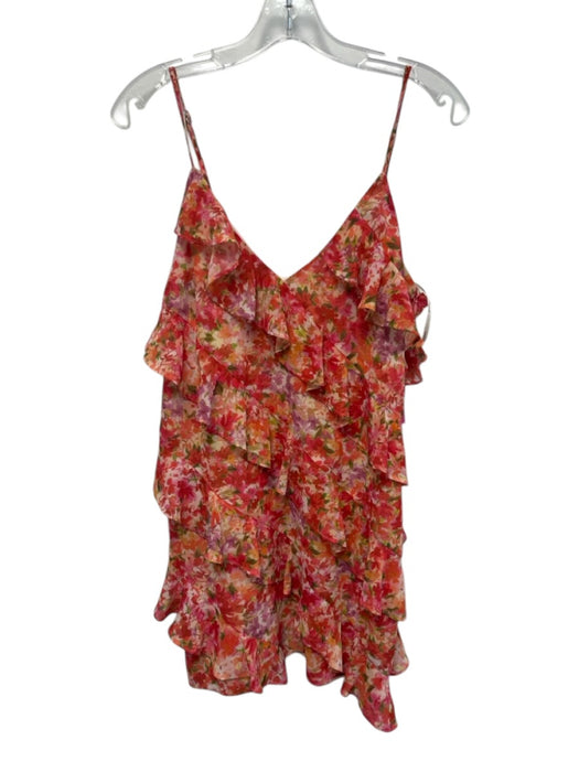 Lovers + Friends Size L Orange, Red, Green Polyester Floral Flounce Mini Dress Orange, Red, Green / L