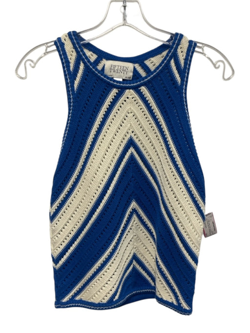 Fifteen Twenty Size S Blue & White Cotton Crochet Knit Chevron high neck Top Blue & White / S