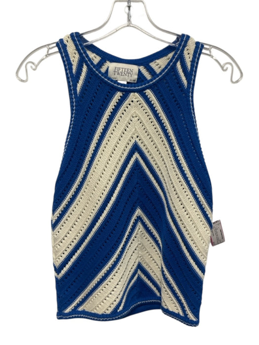 Fifteen Twenty Size S Blue & White Cotton Crochet Knit Chevron high neck Top Blue & White / S