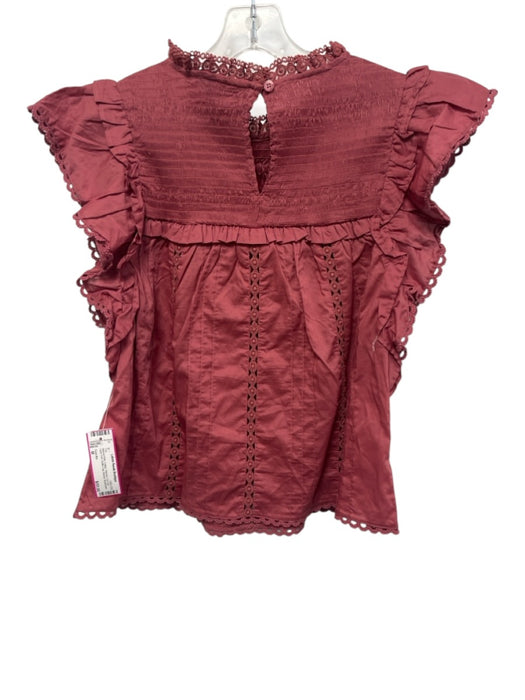 Farm Rio Size M Mauve Pink Cotton Shirred Cut Out Lace Trim Top Mauve Pink / M