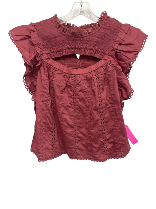 Farm Rio Size M Mauve Pink Cotton Shirred Cut Out Lace Trim Top Mauve Pink / M