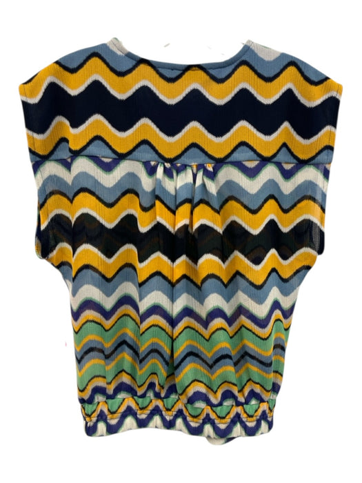 Ramy Brook Size S Blue, Green, Yellow Polyester Mesh Wavy Stripes Surplice Top Blue, Green, Yellow / S