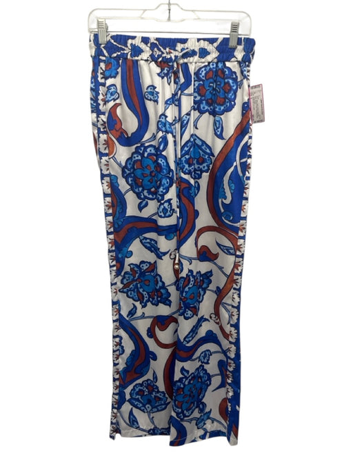 Derek Lam 10 Crosby Size 6 Blue, White, Brown Polyester Satin Straight Leg Pants Blue, White, Brown / 6