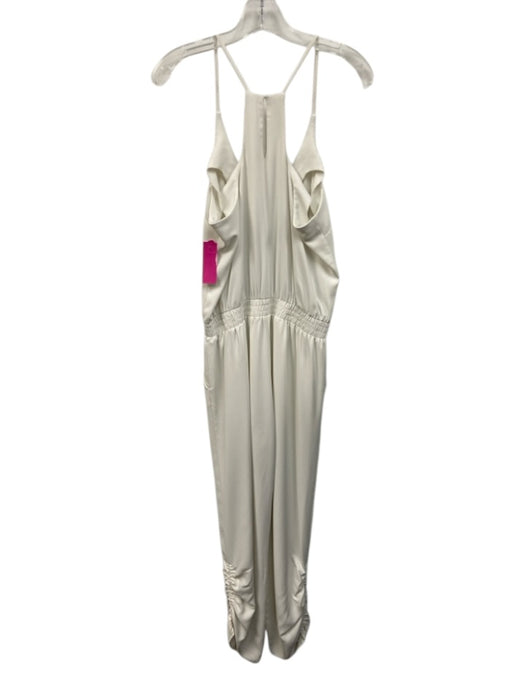 Amanda Uprichard Size M White Polyester Ruched Detail V Neck Jumpsuit White / M