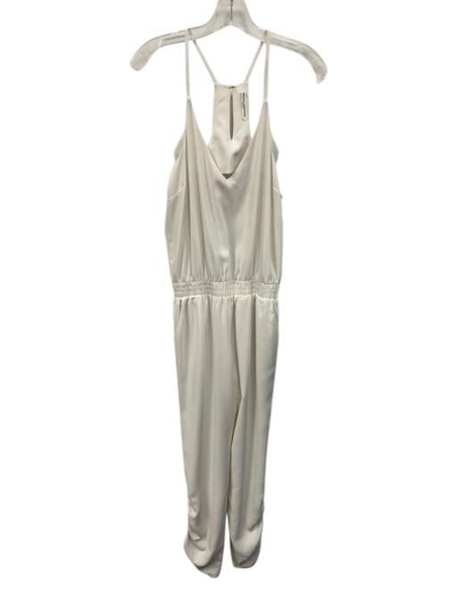 Amanda Uprichard Size M White Polyester Ruched Detail V Neck Jumpsuit White / M
