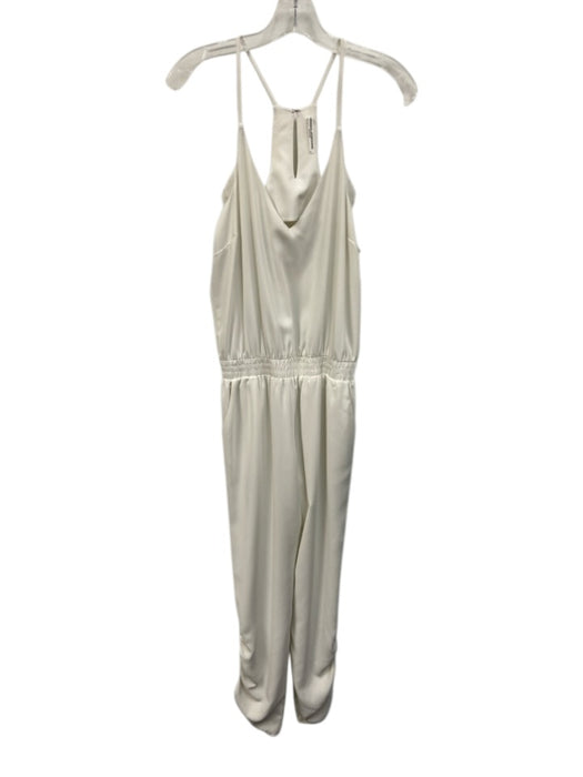 Amanda Uprichard Size M White Polyester Ruched Detail V Neck Jumpsuit White / M