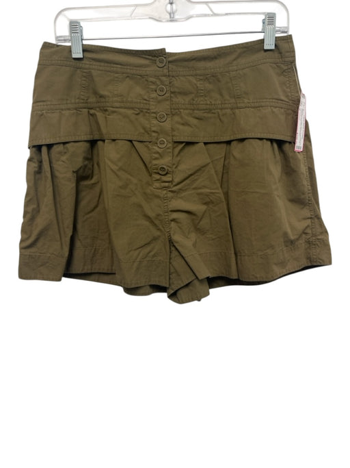 Ulla Johnson Size 6 Olive Green Cotton Blend Button Front Gathered Shorts Olive Green / 6