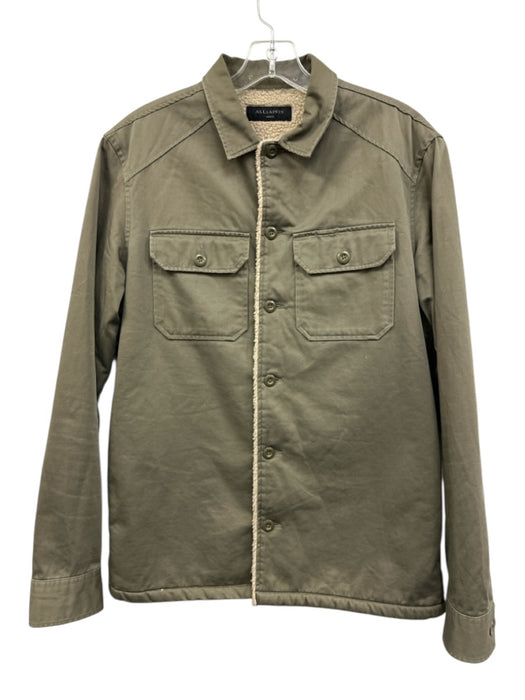 ALLSAINTS Size S Olive Green Cotton Solid Fur Lined Buttons Men's Jacket Olive Green / S