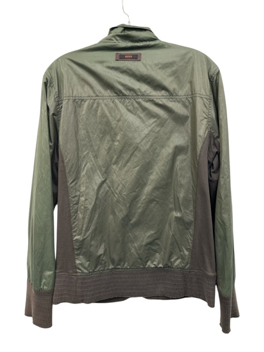 Boss Size M Green & Gray Cotton Solid Zipper Men's Jacket Green & Gray / M