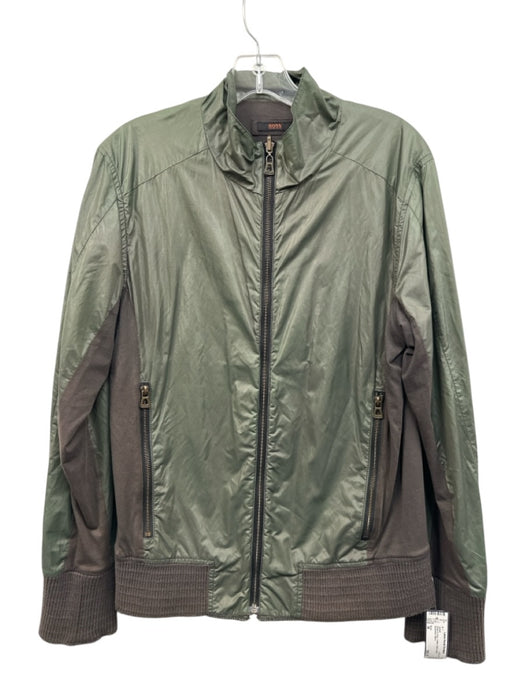 Boss Size M Green & Gray Cotton Solid Zipper Men's Jacket Green & Gray / M