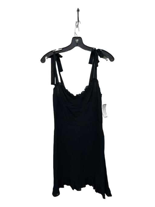 Reformation Size 8 Black Viscose Semi Sheer Ruffle Tie Straps Back Zip Dress Black / 8