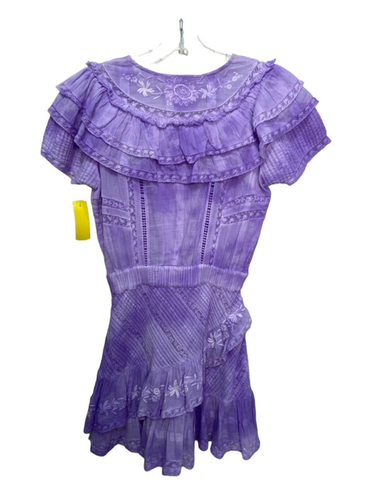Loveshackfancy Size XS Purple Cotton V Neck Floral Embroidery Cap Sleeve Dress Purple / XS