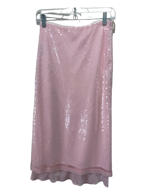 J Crew Size 0 Light Pink Polyester All Over Sequins Side Zip Midi Skirt Light Pink / 0