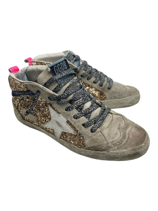 Golden Goose Shoe Size 37 Beige & Gold Suede Glitter High Top Oxford Sneakers Beige & Gold / 37