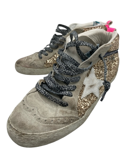 Golden Goose Shoe Size 37 Beige & Gold Suede Glitter High Top Oxford Sneakers Beige & Gold / 37