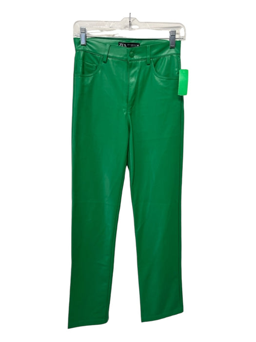 Zara Size XS Green Faux Leather High Rise Straight Pants Green / XS