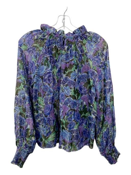 Saylor Size Medium Blue, Purple, Green Viscose Blend Long Sleeve Floral Top Blue, Purple, Green / Medium