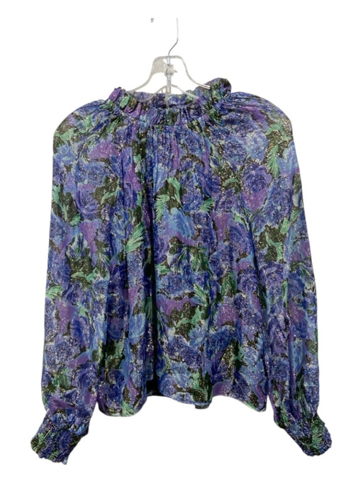 Saylor Size Medium Blue, Purple, Green Viscose Blend Long Sleeve Floral Top Blue, Purple, Green / Medium