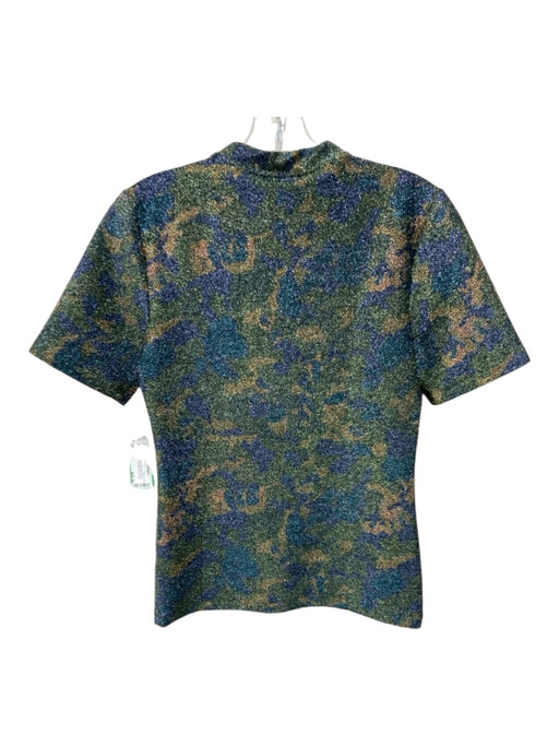 Ganni Size 36 Green, Purple, Yellow Polyester Blend Short Sleeve Camo Top Green, Purple, Yellow / 36