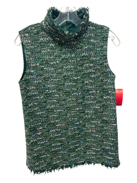 Ann Mashburn Size XS Green & White Print Poly Blend Boucle Sleeveless Top Green & White Print / XS