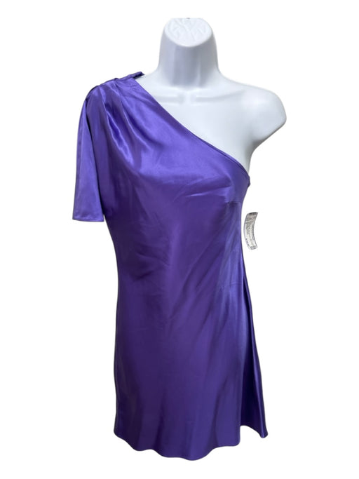 Fleur du Mal Size 6 Amethyst Silk One Shoulder Satin Pleat Detail Mini Dress Amethyst / 6