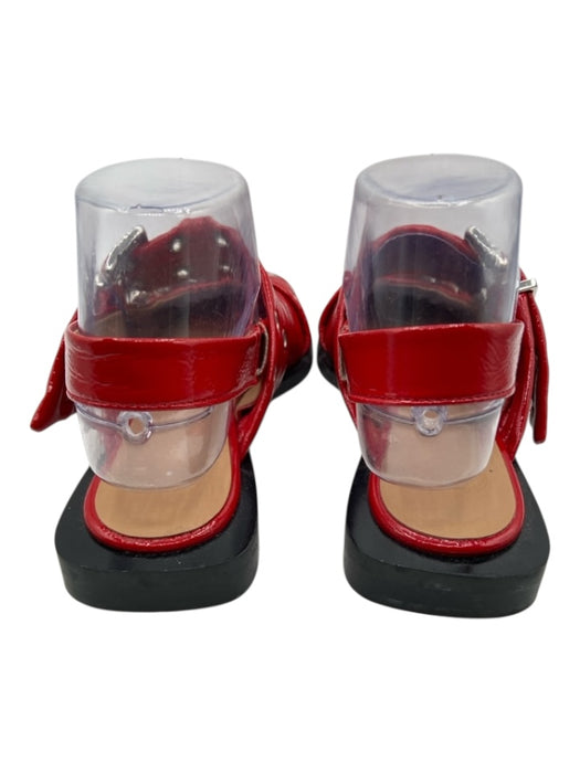 Ganni Shoe Size 37 Red & Black Patent Leather Buckle Pointed Toe Grommets Mules Red & Black / 37