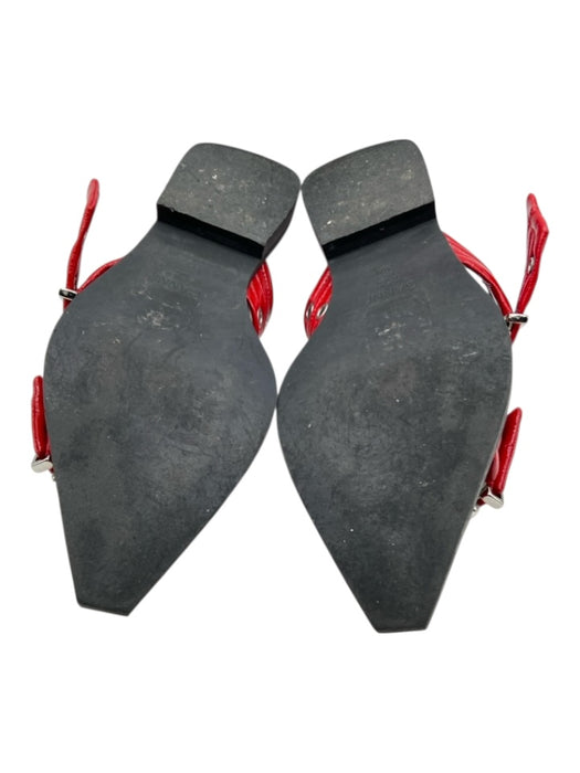 Ganni Shoe Size 37 Red & Black Patent Leather Buckle Pointed Toe Grommets Mules Red & Black / 37