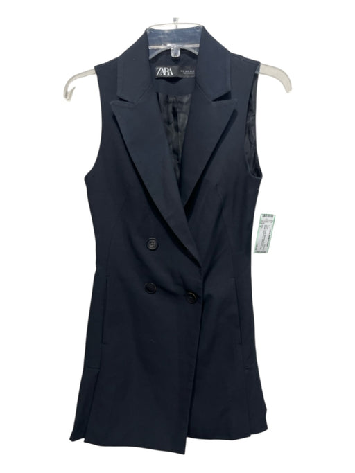 Zara Size S Black Acetate Sleeveless Double Breast Side Pockets Above Knee Dress Black / S