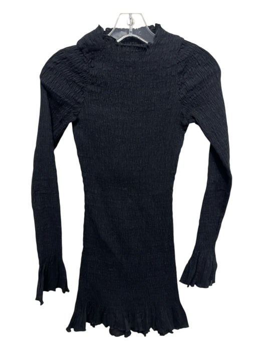 Apres Studio Size 2 Black Cotton Long Sleeve Smocked Bodice Flare Hem Dress Black / 2