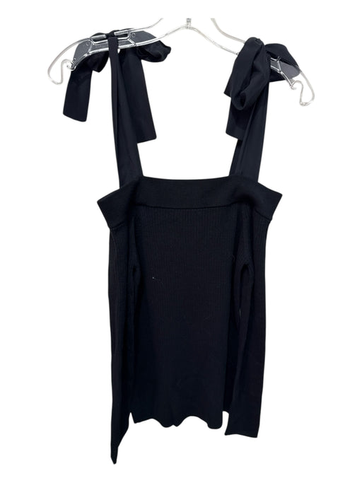 Rebecca Taylor Size M Black Wool & Silk Ribbed Knit tie strap Off Shoulder Top Black / M