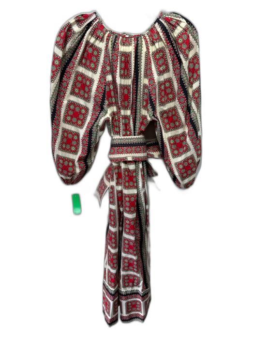 The Great Size XS Cream, red & brown Cotton Abstract Print V Neck Dress Cream, red & brown / XS