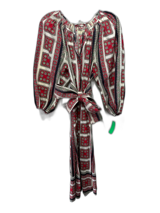 The Great Size XS Cream, red & brown Cotton Abstract Print V Neck Dress Cream, red & brown / XS