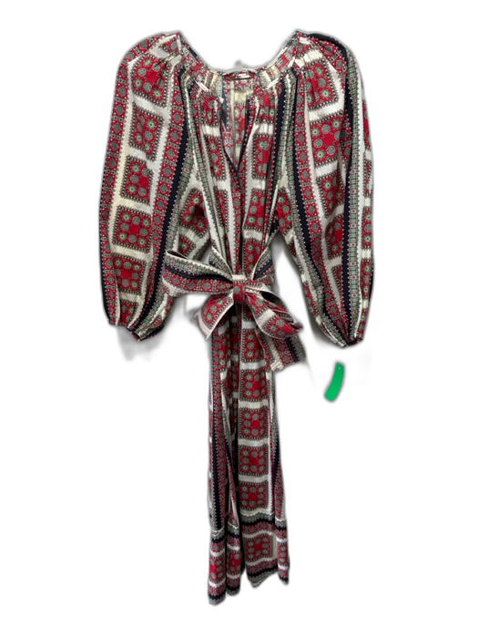 The Great Size XS Cream, red & brown Cotton Abstract Print V Neck Dress Cream, red & brown / XS