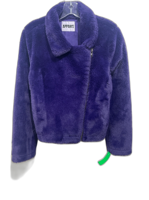 APPARIS Size S Purple Polyester Faux Fur Side Zip Pockets Moto Jacket Purple / S