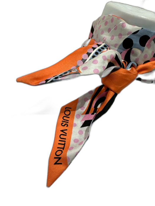 Louis Vuitton Blue, Pink & Orange Silk Thin Polka Dot Floral Twilly scarf Blue, Pink & Orange / Small