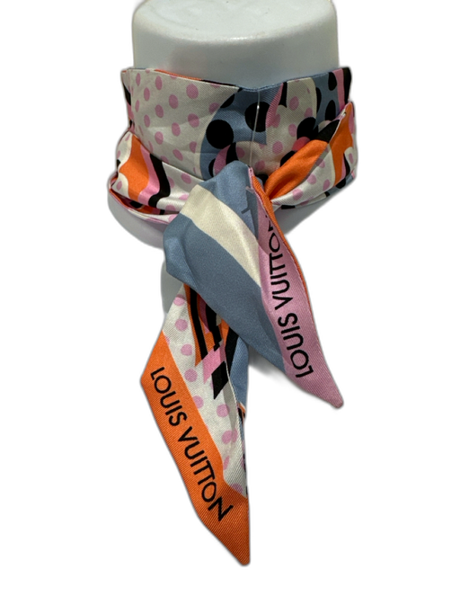 Louis Vuitton Blue, Pink & Orange Silk Thin Polka Dot Floral Twilly scarf Blue, Pink & Orange / Small
