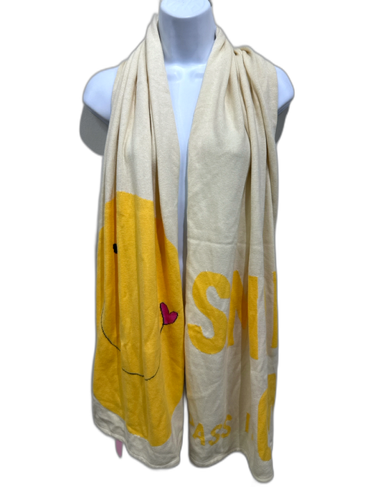Anthropologie Cream & Yellow Cotton & Cashmere Knit Smiley Face scarf Cream & Yellow / One Size