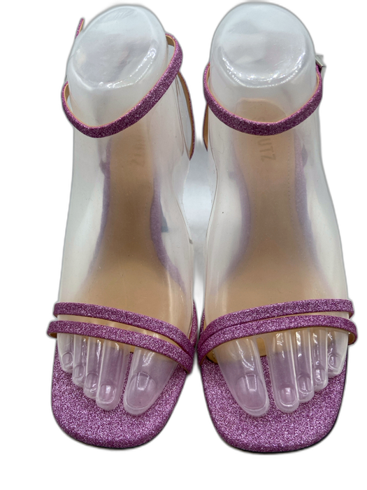 Schutz Shoe Size 8.5 Lilac Purple leather sole Glitter Open Toe Stiletto Pumps Lilac Purple / 8.5