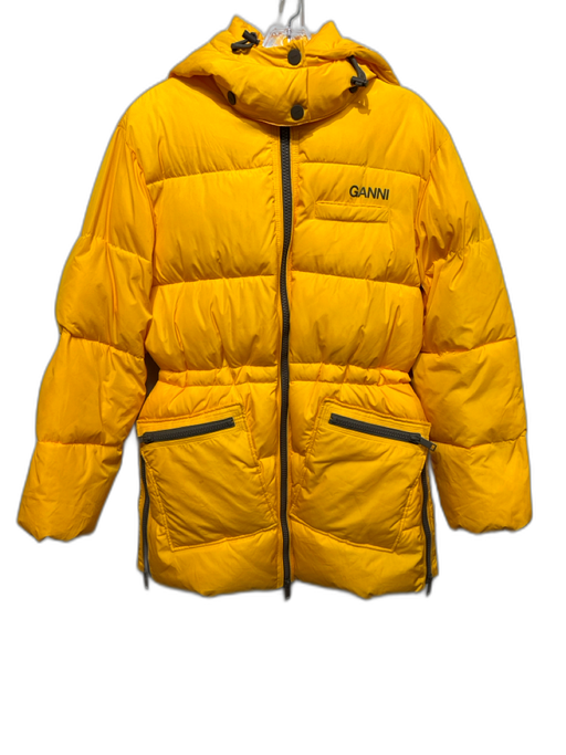 Ganni Size XXS/XS Yellow Polyester Detachable Hood Puffer Full Zip Parka Coat Yellow / XXS/XS